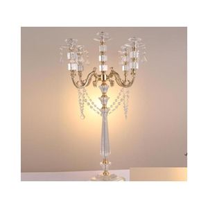 Decorazione per feste Portacandele in acrilico Candelabri a 5 bracci con pendenti in cristallo Altezza 77 cm Elegante centrotavola per matrimoni Via mare Goccia Otrwx