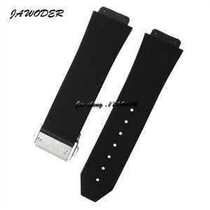 JAWODER Watchband 23mm 26mm Men Stainless Steel Deployment Clasp Black Diving Silicone Rubber Watch Band Strap for HUB Big Bang2270