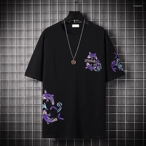 Men's T Shirts 2023 Summer Chinese Style Koi Embroidered Couple Cotton T-Shirt Loose Hiphop Mens Customized Oversized Shirt Men