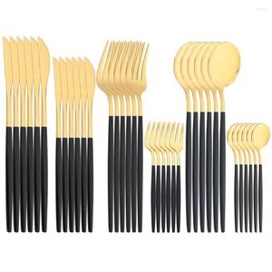 Set di stoviglie in oro nero 36 pezzi / 6 set Set di coltelli da dessert Posate in acciaio inossidabile Cucchiai da tavola Forchetta Cucchiaino Posate Stoviglie