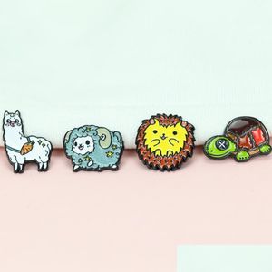 Pins Brooches Cute Cartoon Animal Tortoise Brooch Pins Funny Alpaca Sheep Zinc Alloy Enamel For Children Xmas Gift Badges Bag Shirt Dhuwd