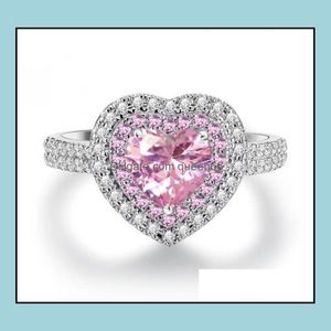 Band anéis de moda Sier Pink Crystal Heart Wedding for Women Luxury Elegant Zircon noivado Ring Jewelry Gifts Drop Delivery Otdzo