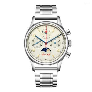 Armbandsur SeaKoss 40mm Multi-Function Chronograph Watches Mens Sapphire Calender Moon Phase Mechanical Watch 1963 Seagull St1908 Movement