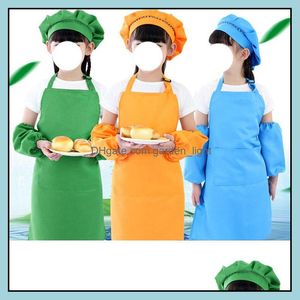 Aprons Children Front Pocket Bib Apron Kid Boys Girls Kitchen Child Craft Kids Painting Cooking Baby Pinafore Drop Delivery Home Gar Dhw1A