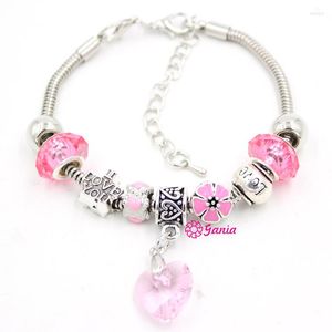 Pulseiras de charme 10pcs bracelete de miçangas de cristal de flor rosa eu te amo coração para mulheres jóias de presente de namorado