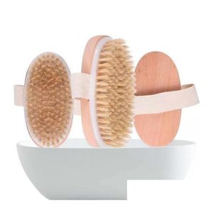 Cleaning Brushes Stock Bath Brush Dry Skin Body Soft Natural Bristle Spa The Wooden Shower Brushs Without Handle Drop Delivery Home Dhx71