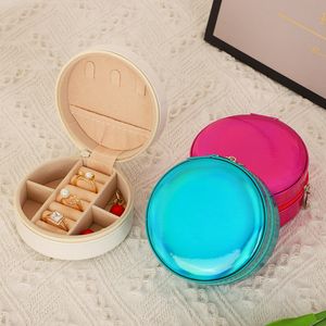 Round Travel Jewelry Box PU Leather Jewelry Case Portable Jewellery Organizer Holder Packaging for Rings Earrings Necklace