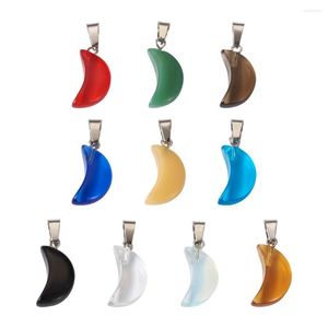Anhänger-Halsketten Kissitty 60 Stück gemischte Farben, Mondform, sprühlackierte Glasanhänger mit platinierten Messingbügeln für Halskettenschmuck