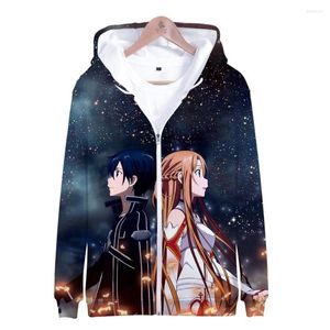 Hoodies masculinos Anime Hoodie Sword Art Online SAO 3D Zipper Homens Mulheres Harajuku Sweetshirts Roupas