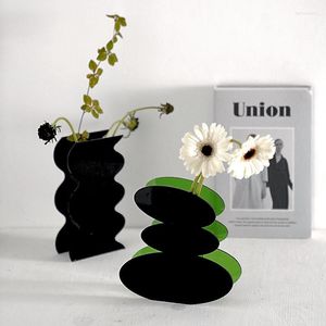 Decorative Flowers Nordic Simple Black Wave Acrylic Vase Art Flower Decoration Net Red Ins Style Home Accessories