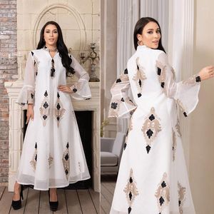Ethnische Kleidung Muslim Abend Party Kleid Frauen Islamische Ausgestellte Ärmel Gestickte Weiße Chiffon Lange Robe Abaya Dubai Hijab Kleider