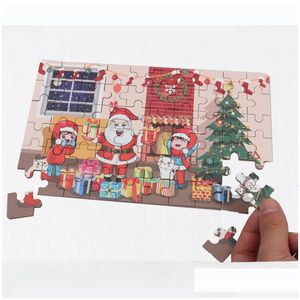 Inne świąteczne zapasy imprezy świąteczne drewniane układanki puzzle dla dzieci Święty Mikołaj Claus Xmas Children Early Educational DIY Prezenty dziecięce dh dhqtz