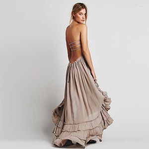 Повседневные платья летнее платье 2023 сексуальное платье с открытой спиной повязка на грудь Бохо пляжное женское элегантное богемное платье Femme вечерние Maxi1