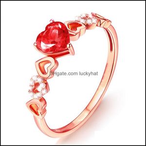 Med sidor Stones Ladies Heart Rings Imitation Natural Rubellite Gemstone Wedding Engagement Bridal Jewelry Drop Delivery DH1B3