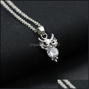 Pendant Necklaces Crystal Rhinestone Charm Plated Snowflake Necklace Heart Crown Butterfly Owl Drop Delivery Jewelry Pendants Dhbtj