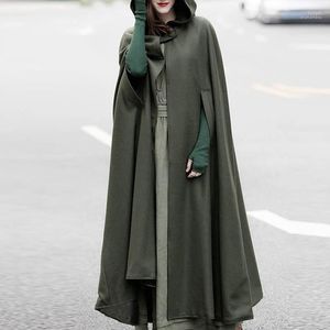 Kvinnans jackor 2023Autumn Cloak Hooded Coat Women Vintage Gothic Cape Poncho Medieval Victorian Warm Long Open Stitch Plus Size
