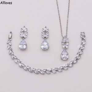 Sparkly Crystals Zircon Bridal Jewelry Sets For Wedding Silver Rhinestones Earrings Necklace Bracelets Set Women Formal Events Prom Accessories Gifts CL1684