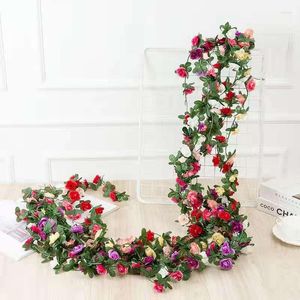 Flores decorativas 2.5m Artificial Rose Flower Vine Wedding Arch Background Decoration Corredor Handmade DIY Birthday Modeling
