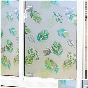 Window Stickers Decorative Noglue Frosted Film Stained Waterproof Static Cling Glass Foil Sticker Green Leaf Pvc Drop Delivery Home Dhbir