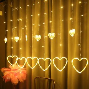 Strängar 2,5 m led fairy strängljus hjärtformad gardin hängande ljus jularland utomhus för festhem bröllopsår dekor