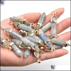 Charms Natural Stone Opal Shimmerstone Hexagonal Healing Reiki Point Pendants for Jewelry Making Drop Leverans Findings Components DHY06