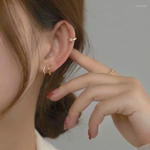 Studörhängen 1Pair Rostfritt stål Hoops Small Clover Zircon Gold Plated Earring Wave Korea Women 2023 Trend för tonåringar