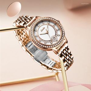 Armbandsur Suntka Classic Women Armele Watches Top for Dress Waterproof Rose Gold Ladies Watch