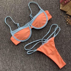 Women's Swimwear Sexy Underwire Nude Push Up Bikini Women Patchwork Female Swimsuit Hollow Out Mid Waist Bather Bathing Suit 5148