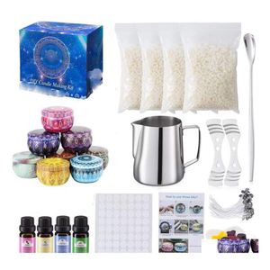 Ljus doftande g￶r nyb￶rjare Set komplett DIY -ljus Crafting Tool Kit Supplies Beeswax Melting Pot Fragrance Oil Tins Dyes Wick OTFL4