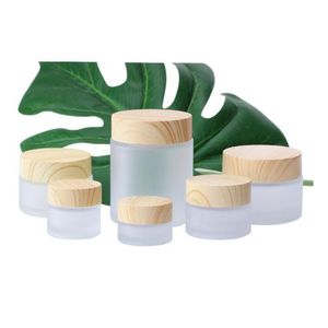 Packing Bottles Quality Fashional Frosted Glass Jar Cream Bottle Round Cosmetic Jars Hand Face 5G 50G Container With Wood Grain Er D Dhcpz