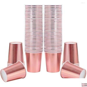 Eng￥ngskoppar Strump STS 100 paket 9oz Cup Rose Gold Foil Paper Party Wedding Birthday Drinking Table Products Supplies Drop Deliv DHR1B