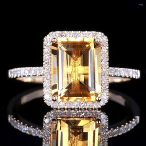 Cluster Rings Fashion Yellow Crystal Citrine Gemstones Diamonds For Women White Gold Silver Color Wedding Jewelry Bague Bijoux Gifts