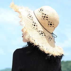 Breda randen hattar sommarhatt för kvinnor handgjorda halmvisor Bonnets Sun Cap Ladies Caps Helme Sunbonnet Girl Affia