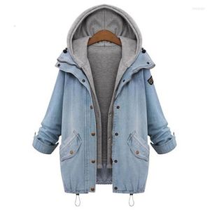 Women's Jackets Women Button Up Ladies Denim Jacket Hooded Two Piece Female Jeans Plus Size Korean Casual Loose Outerwear Harajuku