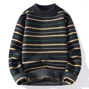 Herrtröjor 2023 Ankomst Vintermän Högkvalitativ turtleneck tröja Autumn Men's Fashion Pullovers Wool Stripe Size M-4XL