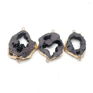 Pendant Necklaces Natural Black Crystal Druzy Agates Connectors Irregular Plated Gold Double Hole Wholesale 8pcs For Jewelry