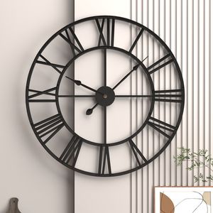 Wall Clocks Modern 3D Large Roman Numerals Retro Round Metal Iron Accurate Silent Nordic Hanging Ornament Living Room Decoration 230111