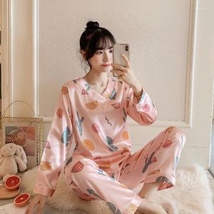Kvinnors sömnkläder Silk Pyjamas Women Cartoons For Summer Nightwear Plus Size Pyjama Two Piece Set Satin Pyjamas Loungewear
