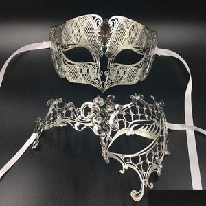 Party Masks Gnhyll Lover Woman Mens Mask Sier Metal Par Venetian Masquerade Gold Ball Wedding Mardi Gras Eye Set Drop Delivery Ho DHW1O