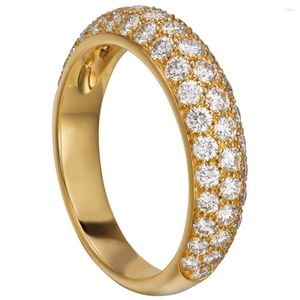 Klusterringar 14k au585 gul guld ring kvinnor bröllop jubileumsengagemang party 3 rader runt moissanite diamant elegant trendig söt