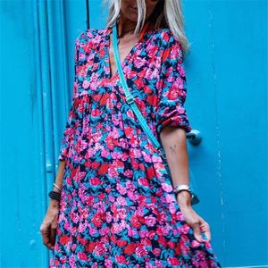 Casual Dresses Women Spring Autumn Dress 2023 Vintage Loose Pattern Tryckt Long Party Boho Sleeve Maxi Lady Vestidos