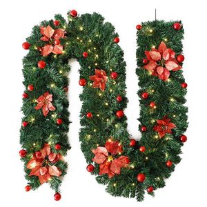 装飾的な花の花輪2.7 mクリスマス70 LEDライトラタンガーランドグリーン人工クリスマスツリーバナー装飾お祝いの花輪デコレーション