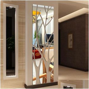 Aynalar 1pc Modern Mirror Style Çıkarılabilir Çıkarılabilir Çıkartma Ağacı Sanal Duvar Çıkartmaları Ev Odası Dekor Oturma Odası için Akrilik4