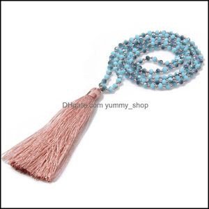 Beaded Necklaces Glass Crystal Mala Necklace Handmade Knot Faceted Roundelle Long Tassel Buddhism Meditation For Women Gift 651 Q2 D Dhya9