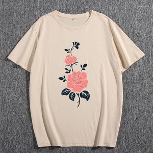 メンズTシャツ夏のTシャツコットンショートスリーブローズフラワープリントファッション男性グラフィックルーズTシャツカジュアルレギュラーOネックティートップス