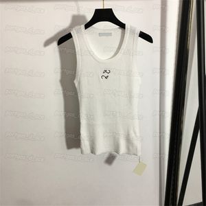 Luxury Embroidered Women T Shirt Knit Sleeveless Vest Top Sexy Casual White Tanks