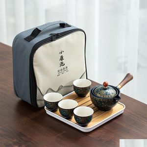 Kaffe te -verktyg Porslin kinesiska gongfu tekanna upps￤ttning med 360 rotationstillverkare och infuser b￤rbar allt i en presentp￥se drop leverera dhf8i