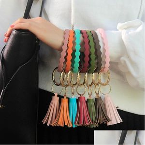 Key Rings Allmatch Keychain Solid Color Sile Circle Wristlet Ring Wave Durable Portable Wrist Strap Tassel Pendant Drop Delivery Jewe Dh0Zj