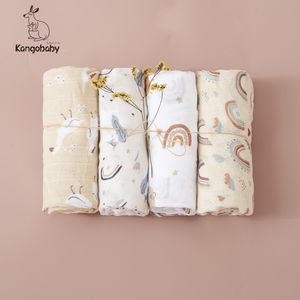 Battaniyeler Swaddling Kangobaby 100 Pamuk 4pcs Hediye Set My Yumuşak Yaşam Tüm Sezon Tasarım Muslin Kundak Battaniye 230111