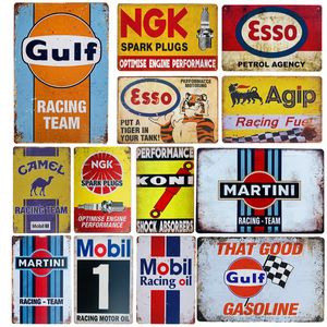 Decorative Objects Figurines Shabby Chic Vintage Metal Tin Signs Gulf Esso Agip Man Cave Plate Motor Oil Garage Wall Stickers Gas Decor Plaque 230111